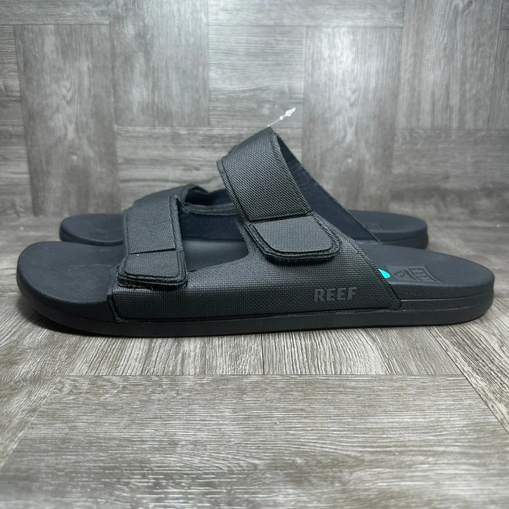 Reef Cushion Tradewind Sandals Men 13 Black Adjustable Double Strap Slide NEW